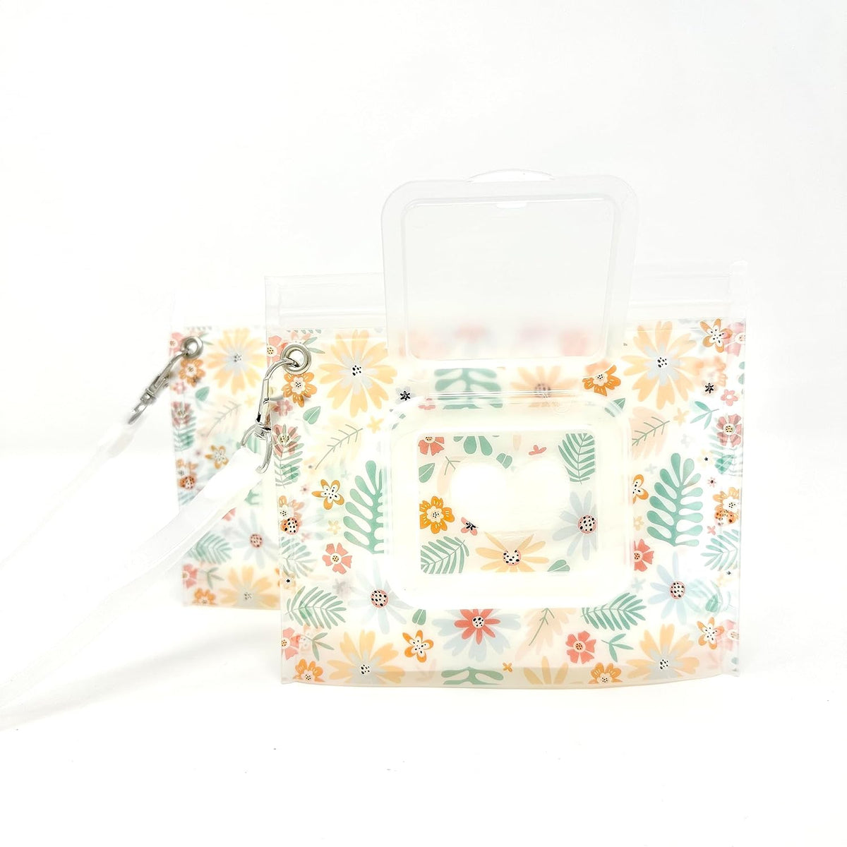 Portable & Refillable Wet Wipe Pouch - Reusable Baby Wipes Holder & Container, Mini Floral Love, 2pcs