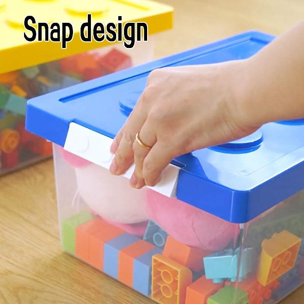 Plastic Storage Bins with Lids - Stackable Toy Storage Organizer Box Set of 2, Toy Chests with Compatible Building Baseplate and Lid, Storage Container for Building Bricks - Yellow+Green