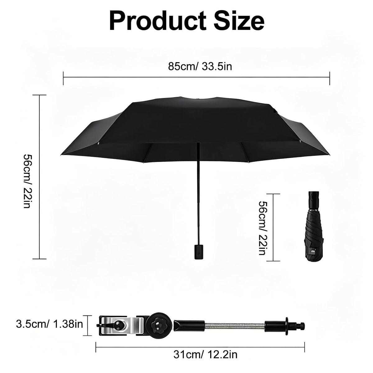 Stroller Sunshade Compatible with Uppababy, Clip On Umbrella for Stroller with Adjustable Clamp, UPF 50+ UV Protection for Baby Strollers, Pushchairs, Beach Chairs for Sun & Rain Protection