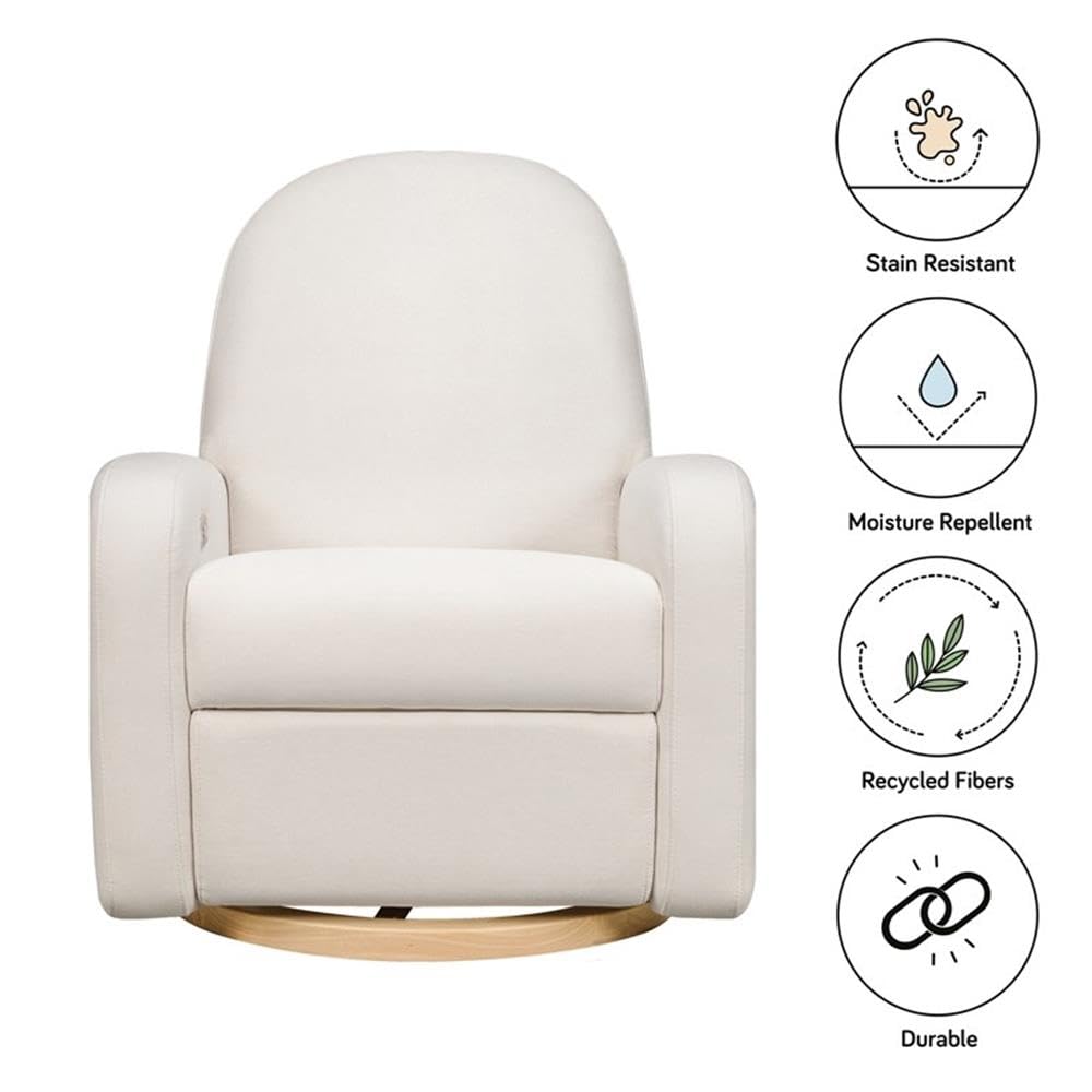 Babyletto Nami Electronic Power Recliner and Swivel Glider with USB Port in Ivory Boucle with Light Wood Base, Greenguard Gold and CertiPUR-US Certified