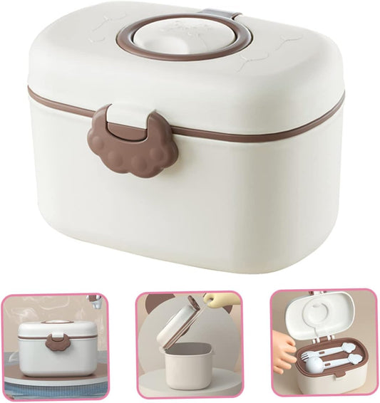 Kisangel Baby Formula Container Portable Milk Powder Box with Leak-Proof Lid and Separate Spoon Fork Compact 4.72X3.74X2.95 Inch for Infant Formula Snacks and Baby Food Storage