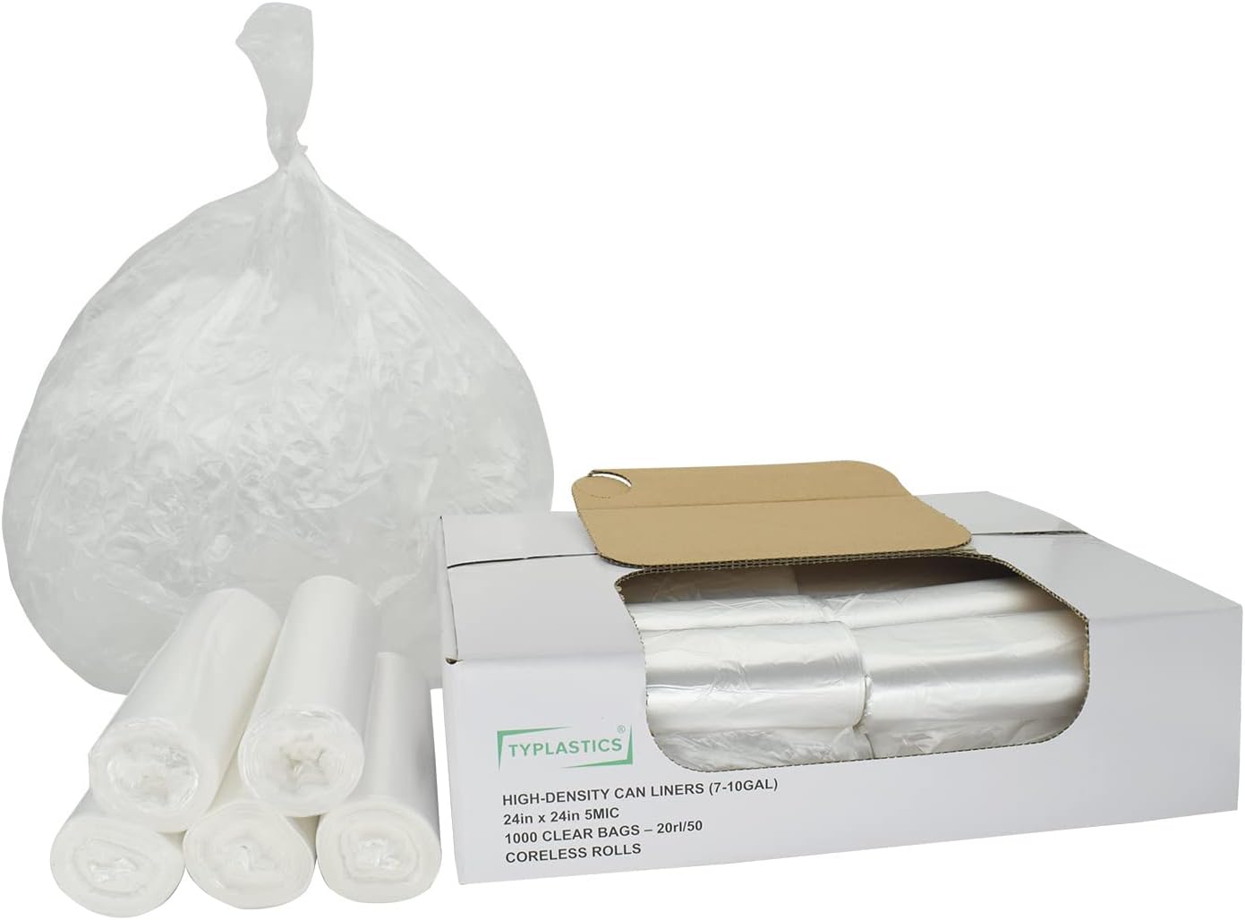 TYPLASTICS 20-30 Gallon Clear Trash Can Liners - 30" x 37" - High Density Garbage Bags - Case of 500 - Multipurpose for Office, Outdoor, Recycling, Industrial and Commercial