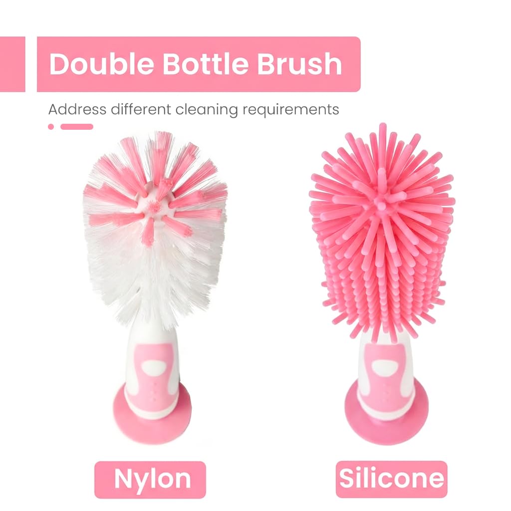 Ariseno 5-in-1 Baby Bottle Brush Set, Including Nylon and Silicone Bottle Brush, Bottle Cap, Straw and Nipple Cleaner, BPA-Free (Blue)