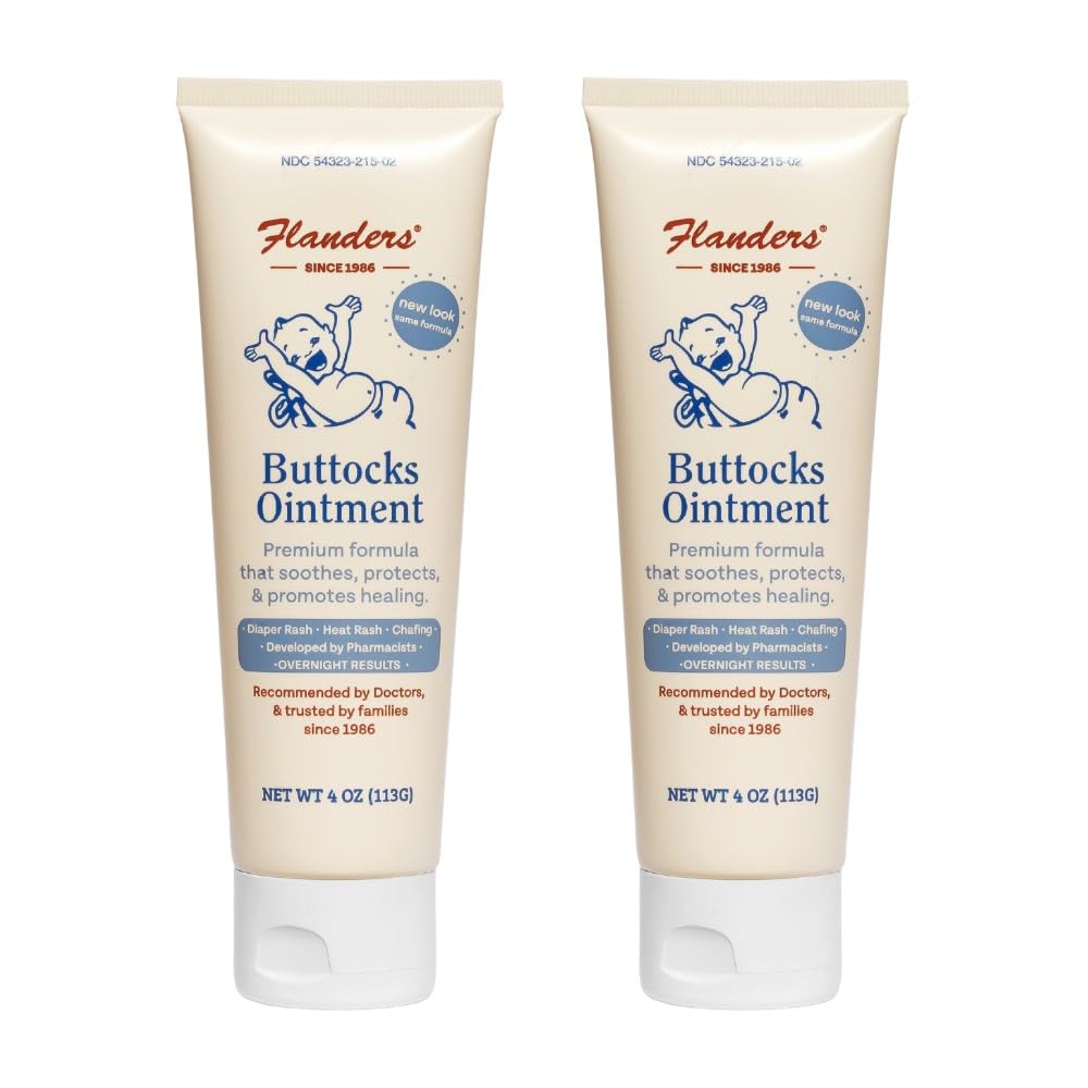 Flanders Buttocks Ointment – Zinc Oxide Diaper Rash Cream, 4oz Tube, Thick Barrier Paste for Baby & Adult Skin, Heat Rash, Chafing & Irritation Relief