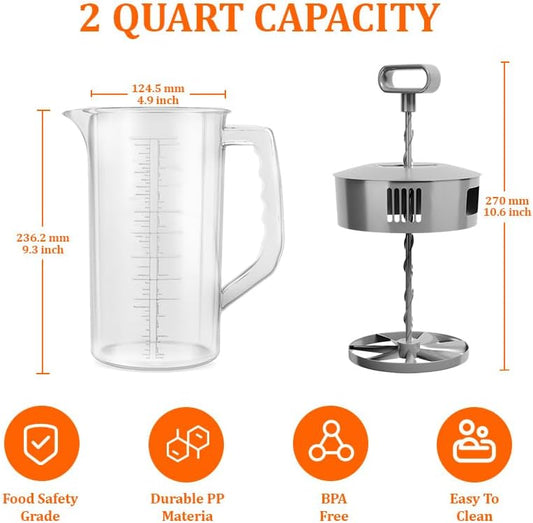 2 Pcs Mixing Pitcher for Drinks, 2 Quart/64oz Plastic Juice Pitcher with Lid, Angled Plastic Blades and Adjustable Mixer Plunger for Juice, Tea, Milk, Beverage Container
