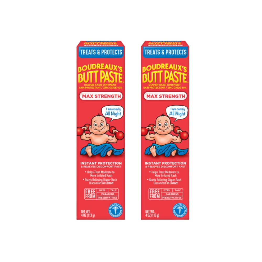 Boudreaux's Butt Paste Maximum Strength Diaper Rash Cream, Ointment for Baby, 4 oz. Tube, (Pack of 3)