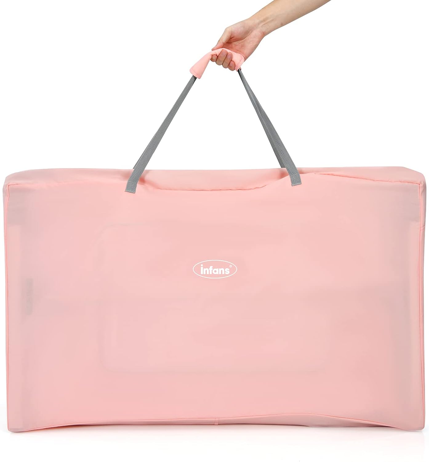 INFANS Baby Bassinet Bedside Crib, Newborn Sleeper w/Large Storage Basket, Adjustable Heights, Detachable &Washable Mattress, Breathable Mesh, Straps, Easy Moving Bed Side (Pink)