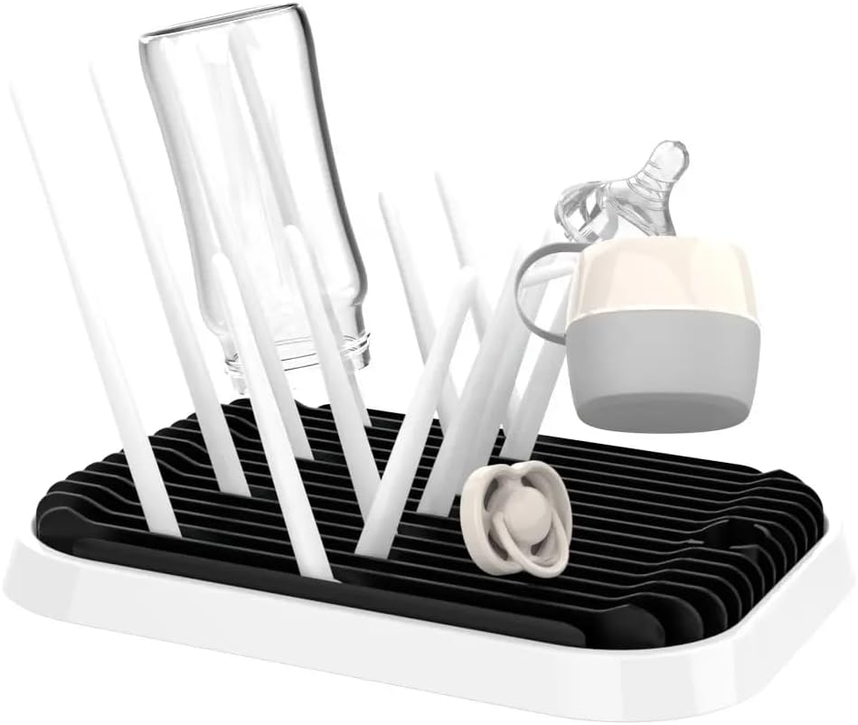 Baby Bottles Drying Rack, Folding Drainer for Feeding Bottles Accessories Dryer Holder(Black)