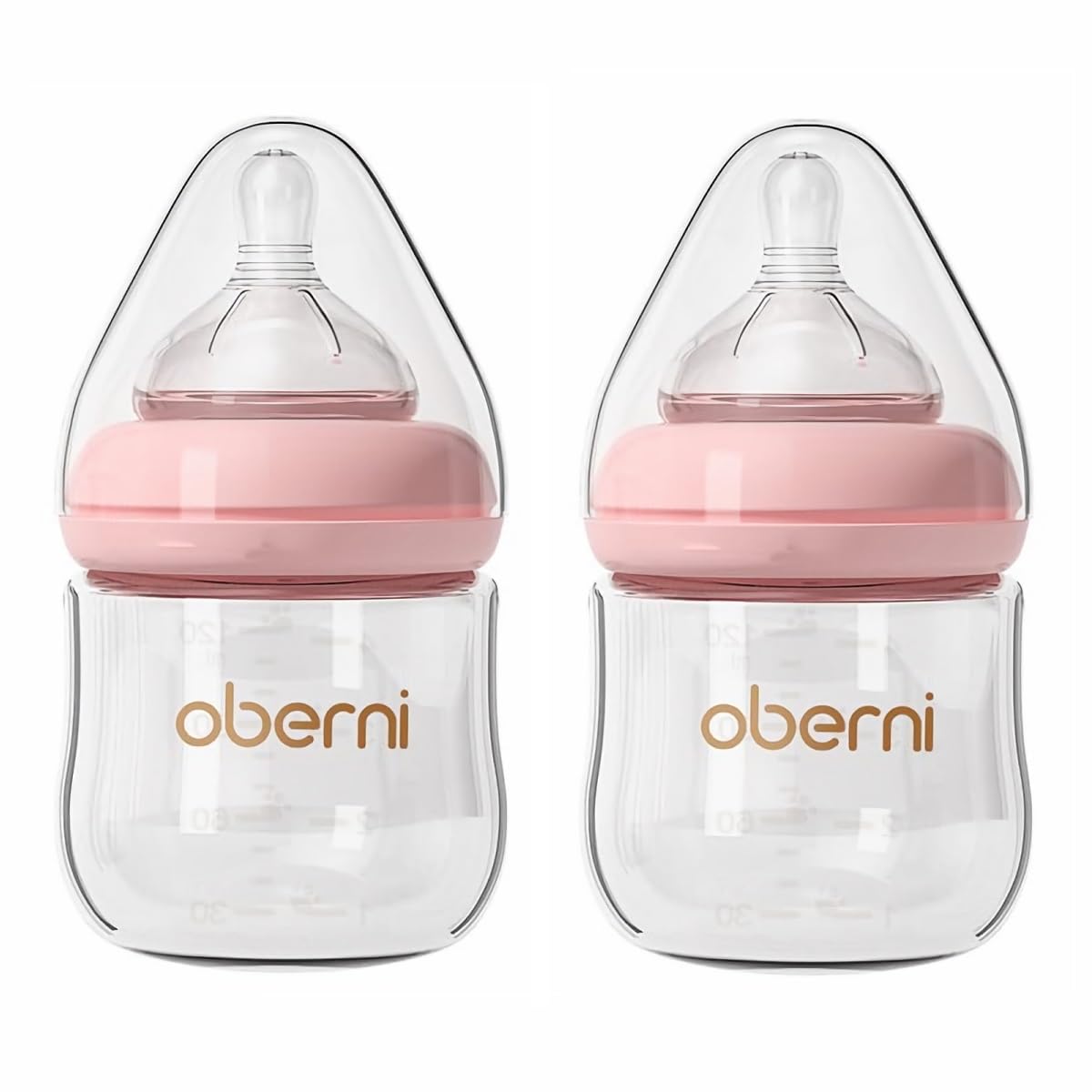 Oberni Glass Baby Bottles,Anti Colic Breastfeeding Bottle with Natural Response Nipple Size S,Wide Neck Slow Flow Baby Bottle for Baby,Newborn,Preemie 0-3 0-6 Month,BPA Free (Pink, 1 Pack, 4 Ounce)