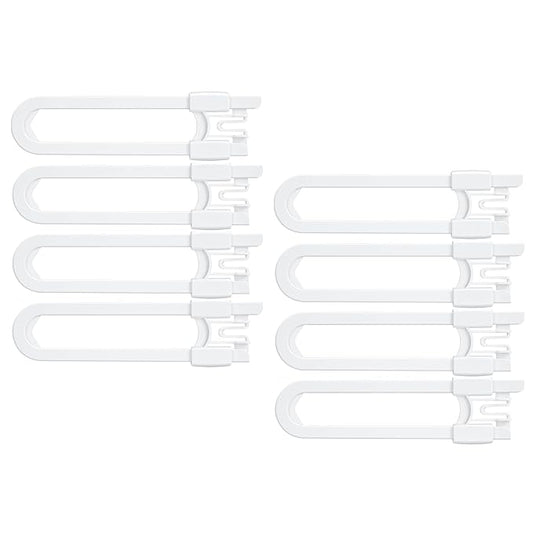 Vmaisi 8 Pack Baby Sliding Cabinet Locks - Adjustable U Shaped Child Safety Locks,Childproof Latches for Kitchen Bathroom Storage Cupboards Doors, Handles and Knobs White