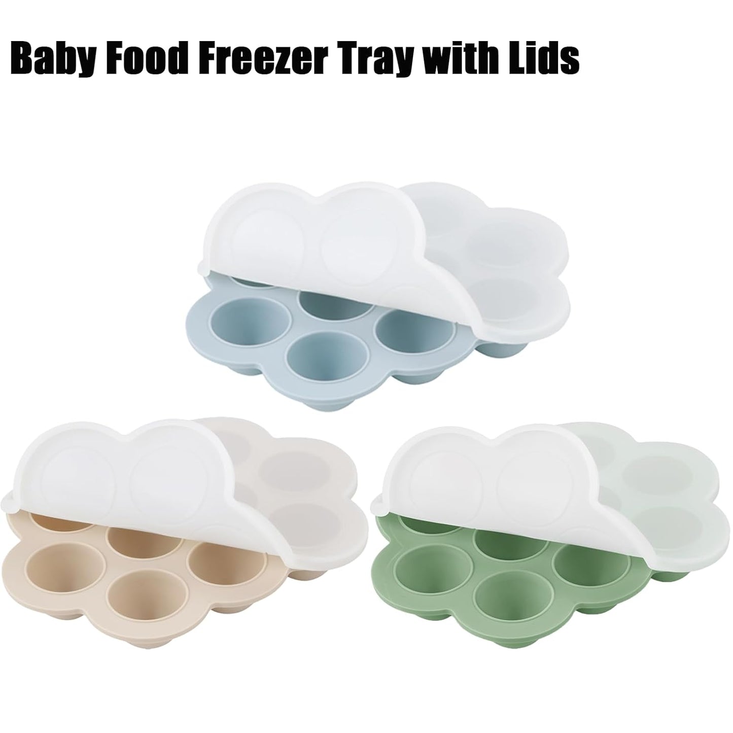 PandaEar 3-Pack Silicone Baby Food Freezer Trays with Lids - 10 Small Portions per Tray (Approx. 1oz/1.5-2 tbsp) - Flexible Storage Container for Breast Milk & Purees, Blue/Green/Beige