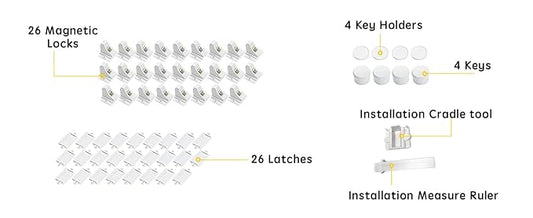Vmaisi ChildProof Magnetic Cabinet Locks (26 Locks and 4 Keys)