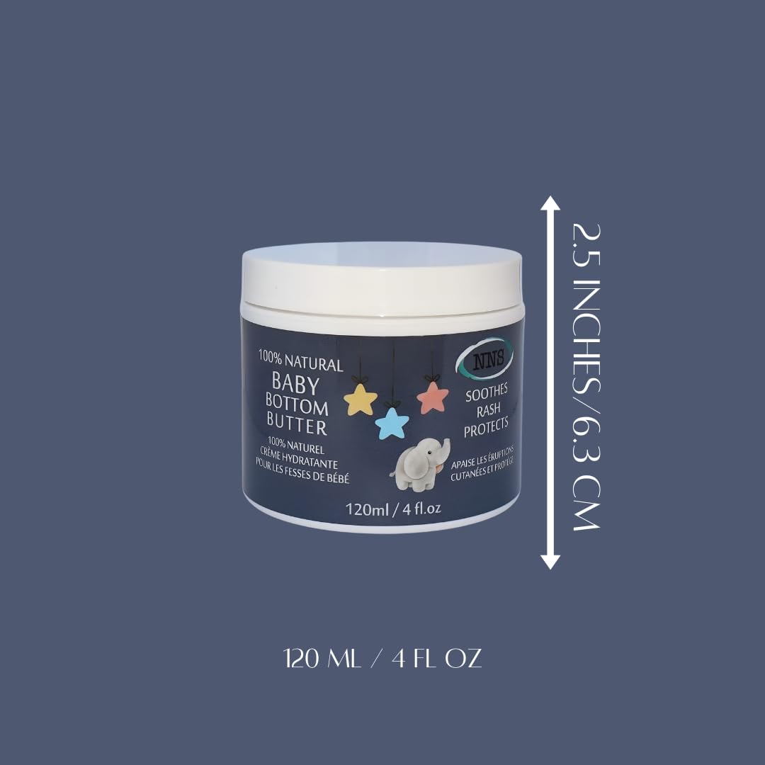 Natural Baby Bottom Butter, Diaper Rash Cream with Zinc Oxide, Soothes Diaper Rash 4 Fl Oz