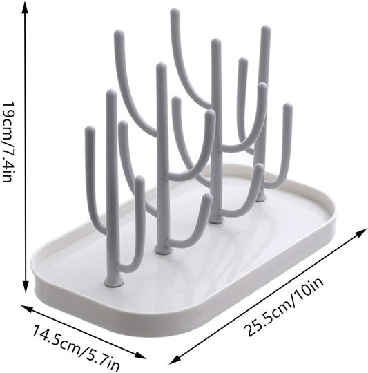 Baby Bottle Drying Rack with Base, Creative Tree Branch Baby Bottle Dryer Holder for Bottles, Teats, Cups, Pump Parts and Accessories (Gray)