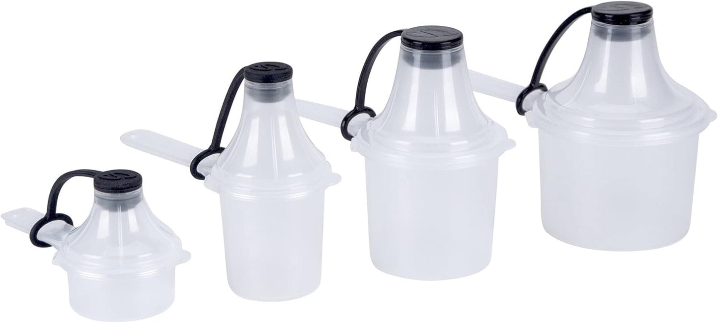 Supplement Container, Scoop, and Funnel System for Pre Workout Powder and Post Workout Protein, Spill Proof Holder Dispenser, Gym and Shaker Bottle Travel Accessory, PACK OF 4, WHITE