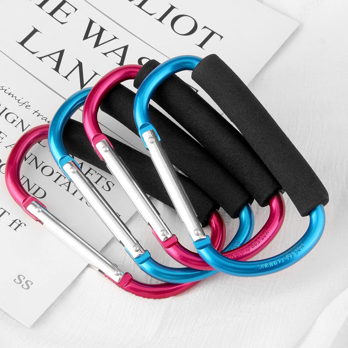 4 Pack Large Carabiner 5.5" D Style Click and Carry Bag Carrier Stroller Hooks(Black and Blue)