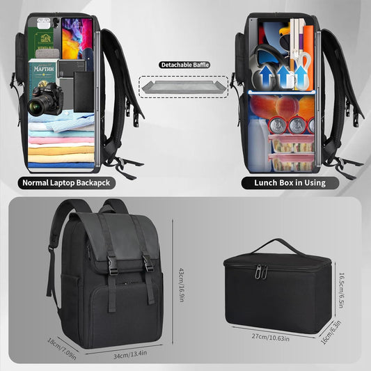 Lunch Backpack, Laptop Backpack 15.6 inch w/Insulated Cooler Lunch box for Men Women, Vintage Work Backpack for College Business Commuter Travel