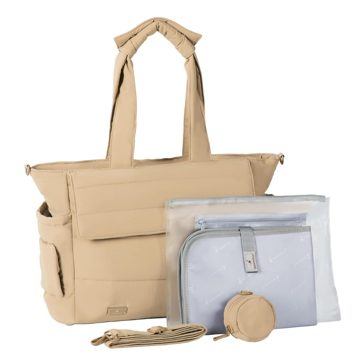 Flo Tote Diaper Bag, 14-Pocket Cloud-Soft Puffer Newborn Bag for Parents, 14-Inch Laptop Sleeve, 3 Insulated Bottle Slots, Wet Pouch, Luggage Strap, Changing mat, Hidden Pocket, Charcoal