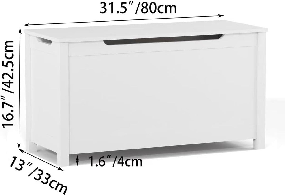 Kids Wooden Toy Box Storage Organizer, Toy Chest with Slow-Close Safety Hinged Lid, Large Playroom Furniture Storage Bin for Toddlers Ages 2+ (White)