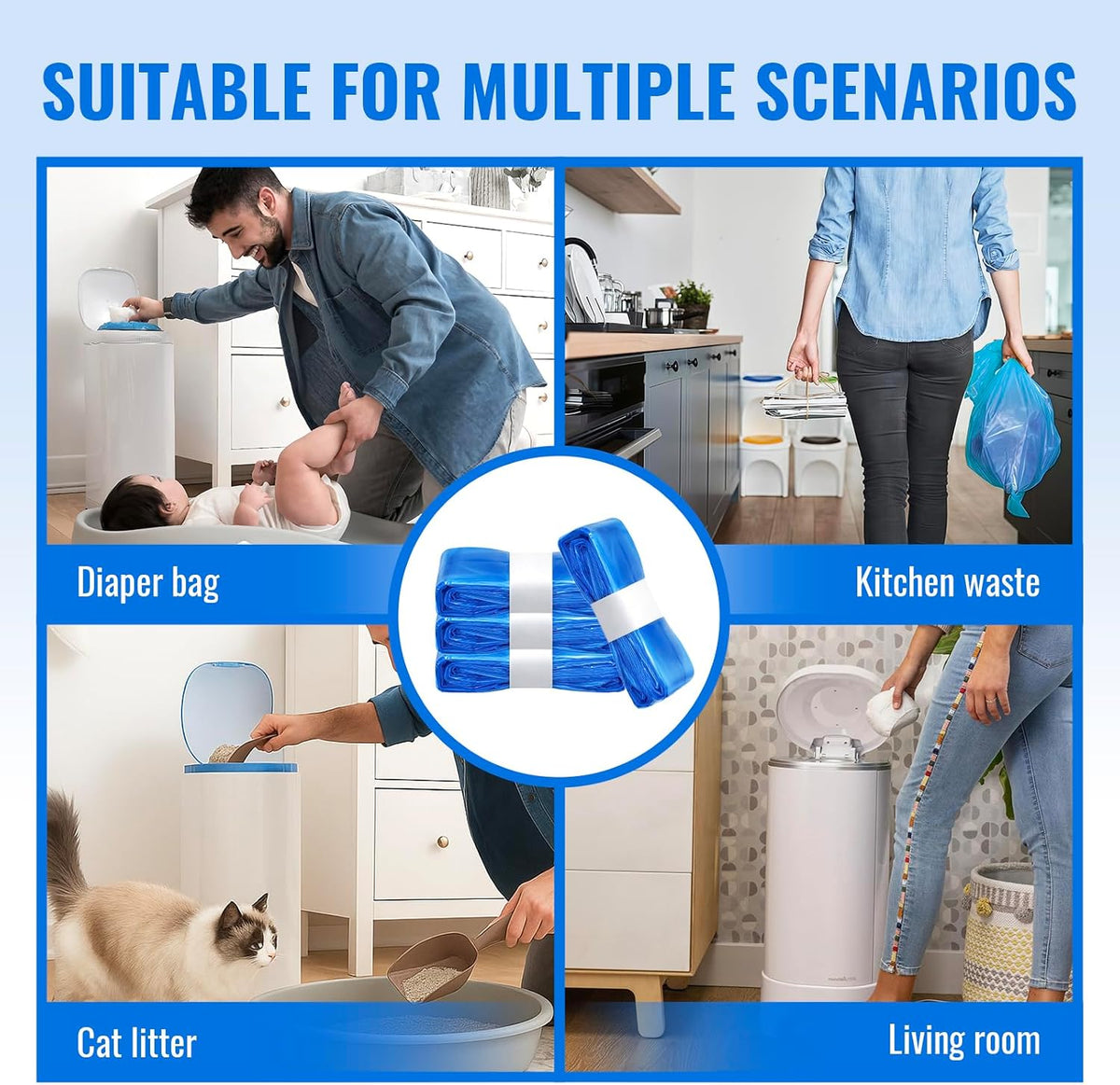 Compatible with Diaper Genie Pails Diaper Pail Refills, 4 Pack Lemon-Scented Odor-Blocking Continuous Liner Refills, Durable Leak-Resistant Rolls for Baby