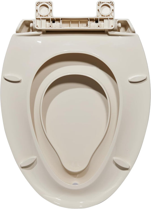 17" White Round Toilet Seat for Adult and Child, Built-In Potty Training Seat with Soft Quiet Close Non-Slip Design, Magnetic Kids Seat and Cover for Round/Oval Toilets, Easy to Install and Clean
