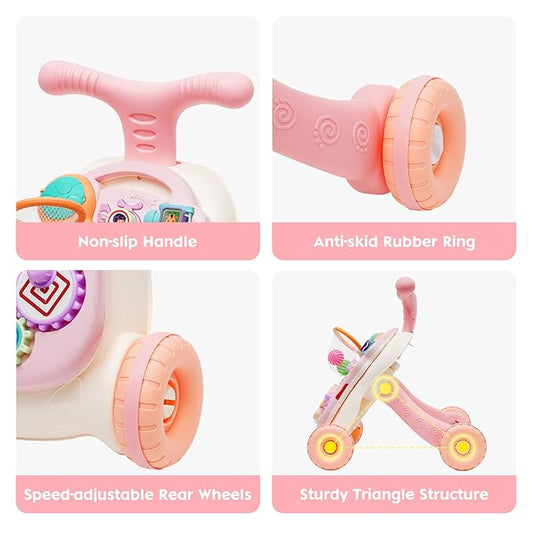 3 in 1 Baby Walker and Activity Center for Girl, Sit to Stand Learning Walk, Early Educational Push Toys with Panel for Infant Toddlers Push Toys Gifts for Girl