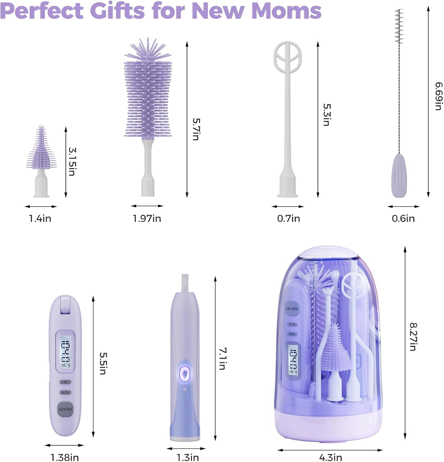 Electric Bottle Brush Cleaner,Rechargable Electric Baby Bottle Brush Cleaner with Thermometer,Silicone Bottle/Nipple/Straw Brush,Drying Rack,Travel Bottle Cleaner Kit for New Moms (Pink)