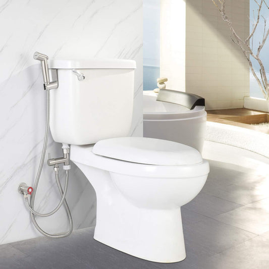 Handheld Sprayer Kit with Adjustable Jet Spray for Toilet, Double Shut-Off Design Chrome Finish