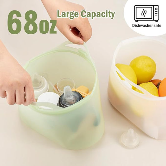 Silicone Travel Bottle Sterilizer Bags | 2000ml Microwave Steam Sterilizer Bags for Baby Bottles, Breast Pump & Pacifiers, Reusable Steam Sterilizing Bags for Travel and Home Use(Clear Green)
