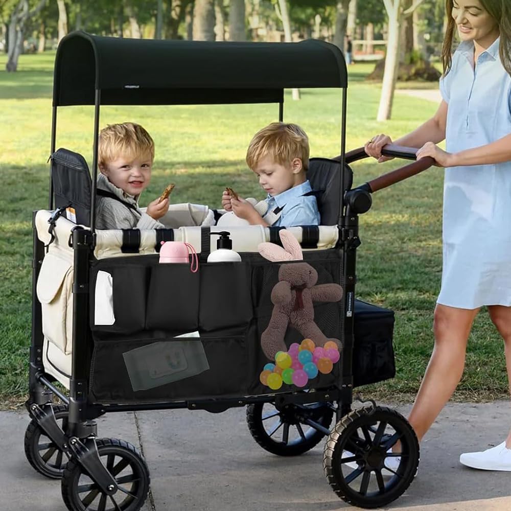 Wagon Organizer - Wagon Storage Attachment,Wagon Accessories Organizer Compatible, Large Capacity Mesh Cargo Storage Bag with Sorting Pockets Compatible with Wagon, Black