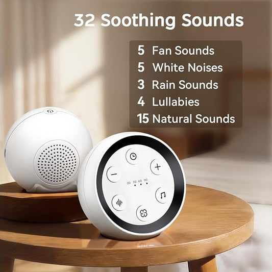 Battery Sound Machine Small White Noise Machine for Baby Kids Adult with 32 Volume Levels 32 Soothing Sounds Sleep Brown Noise Machine with 4 Timer & Memory for Travel Office Privacy