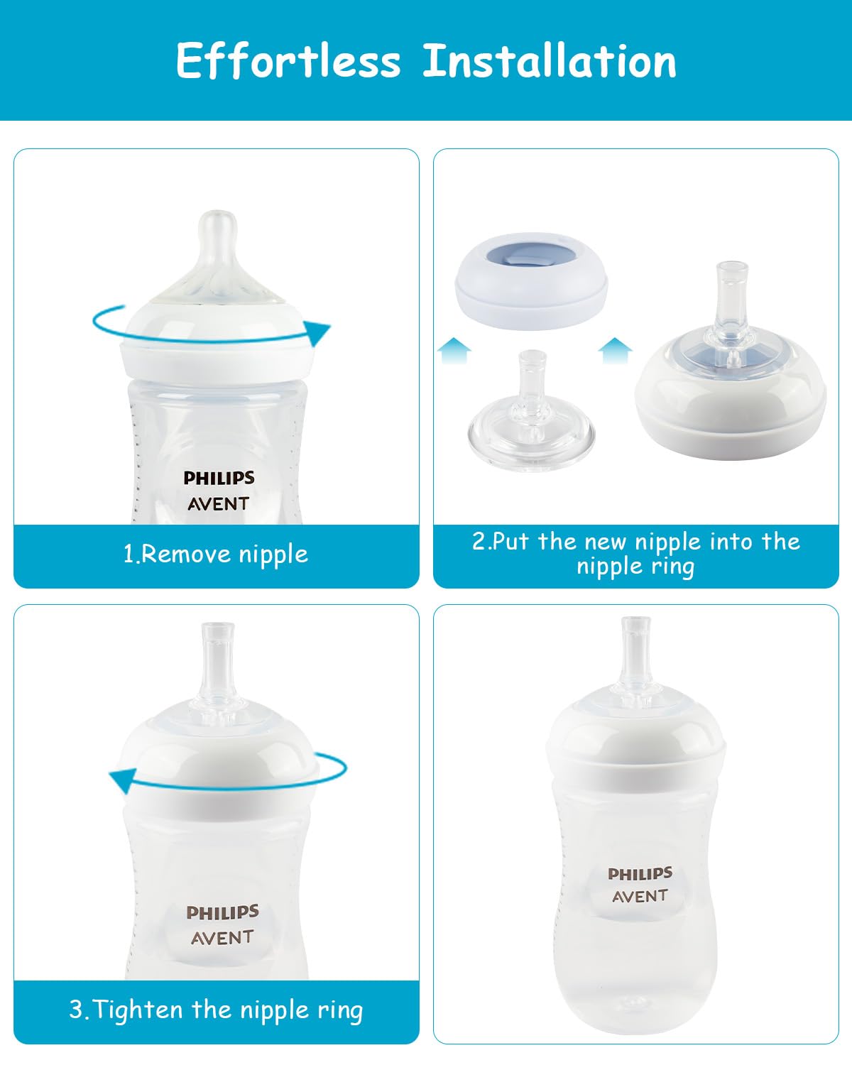Sippy Cup Nipples for Philips Avent Natural Baby Bottles, My Grippy Spout Sippy Cup and Natural Trainer Sippy Cup, Soft 100% Silicone Sippy Spout Nipples, 6m+, 4 Count