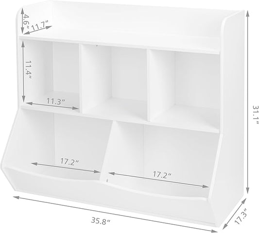 UTEX Toy Storage Organizer with Bookcase, Kid’s Multi Shelf Cubby for Books,Toys, Storage Organizer for Boys,Girls Play Room/Bedroom-White