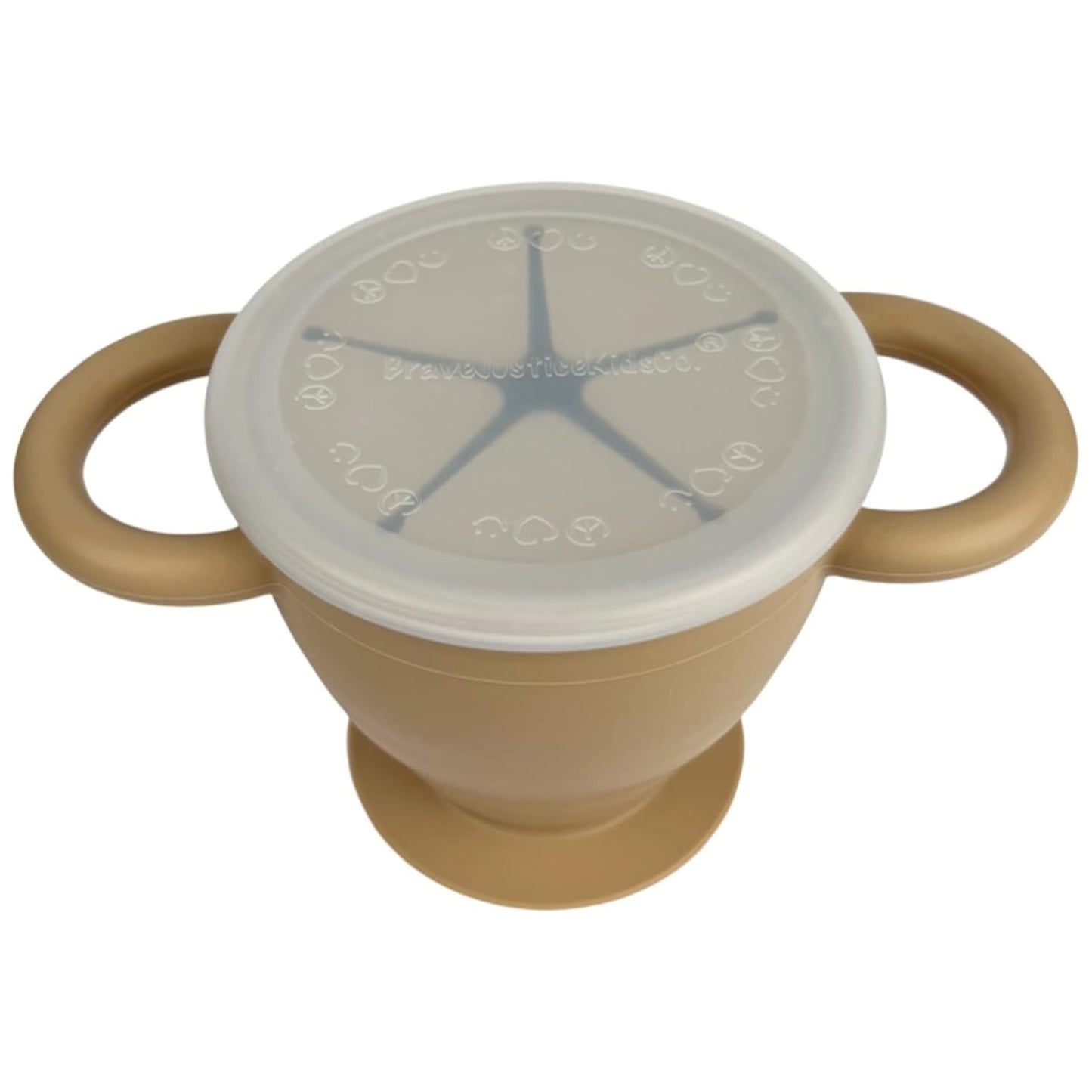 BraveJusticeKidsCo | Snack Attack II Snack Cup | Collapsible Silicone Snack Container | Toddler and Baby Snack Catcher Lid (Honey Ginger)