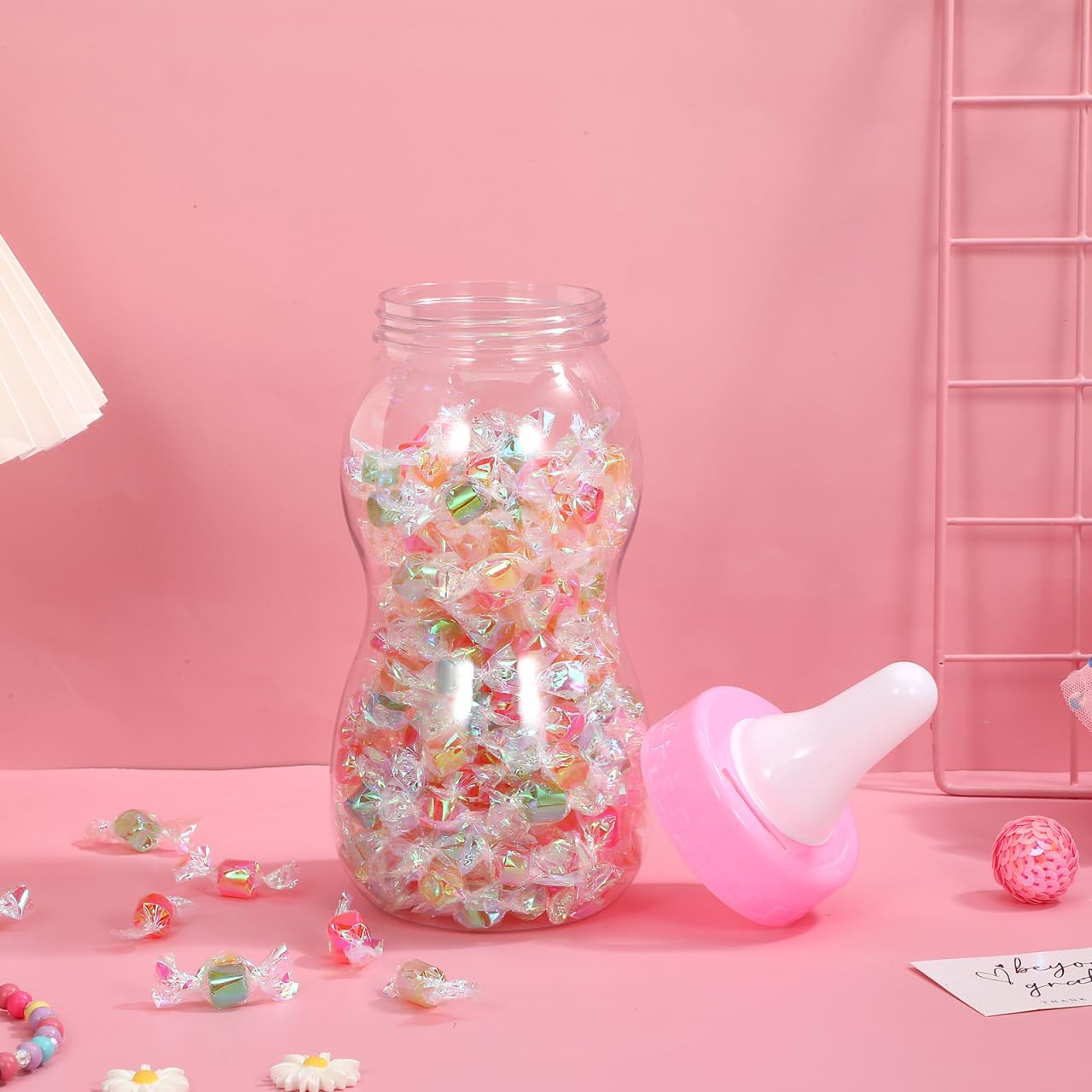 IMIKEYA 11-Inch Baby Bottle Piggy Bank - Giant Fillable Candy Jar & Savings Bank for Baby Shower, Nursery Decor, Birthday & Christening Decor Pink