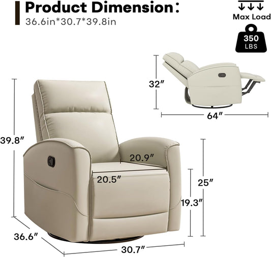 HAOMARKETS Electric Swivel Rocker Recliner Chair, Power Faux Leather Glider Rocking Recliners for Adults,360° Swivel Nursery Reclining Sofa with USB Charging Port, White
