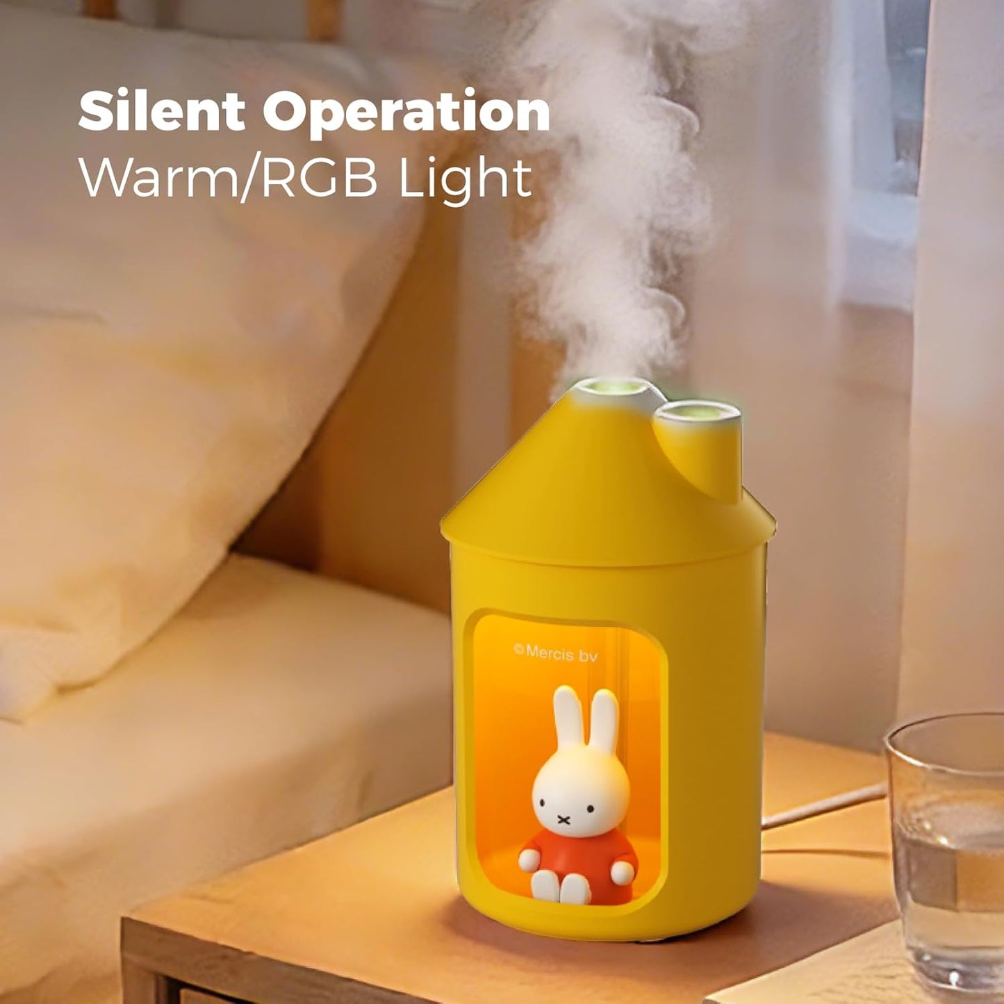 Mipow X Miffy Double Spray Humidifier 2.0 Smart App-Control RGB LED, Mini Cute Humidifier with Night Light, 500ml for Bedroom, Nursery/Office - Blue