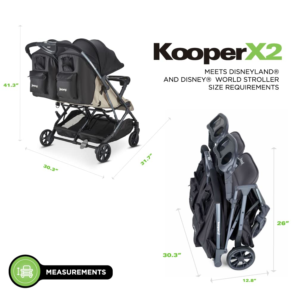 Joovy Kooper X2 Double Stroller, Lightweight Travel Stroller, Compact Fold with Tray, Black