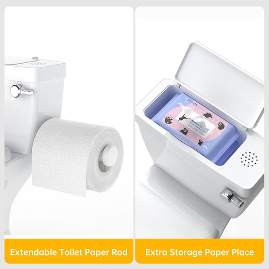 2-in-1 Toddler Potty Training Toilet, Baby Potty Training Toilet with Real Feel Flush & Wipes Storage, Portable Non-Slip Children Toilets Chair with Paper Holder