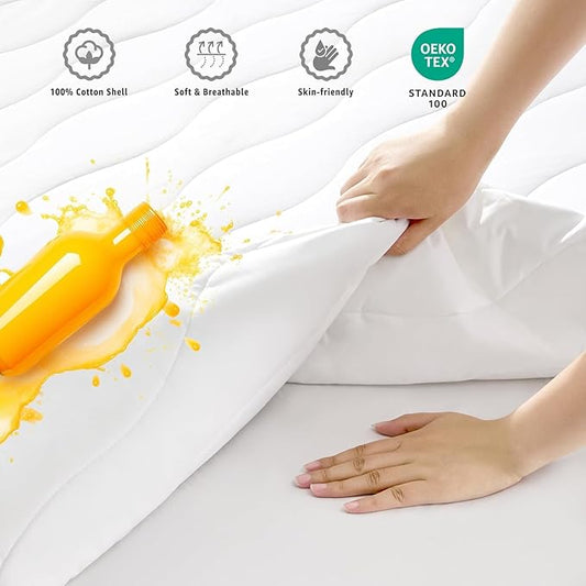 Premium Waterproof Crib and Toddler Mattress Protector, Quilted Crib Mattress Pad with 100% Cotton Top, Sheets Fitted Crib Mattress Cover, Durable and Breathable, Machine Washable, White, 52" x 28"