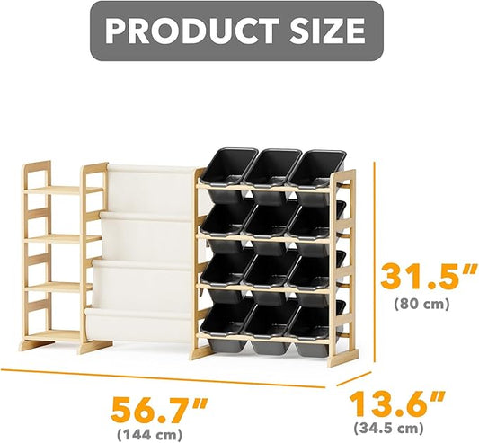 SpaceAid 3-in-1 Toy Storage Organizer with 4 Shelves and 12 Bins, Toy Organizers Storage 3-Tier Bookshelf, Kids Bin Shelf Box Bookcase for Bedroom Playroom Organization Room Decor, True Black