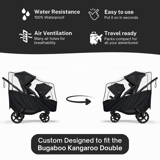 Rain Cover for the Bugaboo Kangaroo Double by SASHA'S (Stroller Not Included) - Weather Shield, Wind Cover