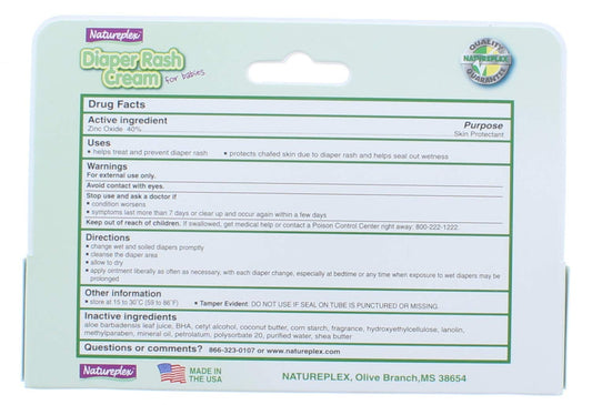 2 Pk. Natureplex Diaper Rash Cream 40% Zinc Oxide with Aloe for Babies 1.5 Oz. (3 Oz Total)