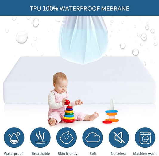 Moonsea Crib Mattress Protector Waterproof,Mattress Cover Protector, Smooth Top Mattress Protector for Kids, Breathable Skin Friendly and Noiseless Fitted Sheet,Viscose Terry Top,1 Pack