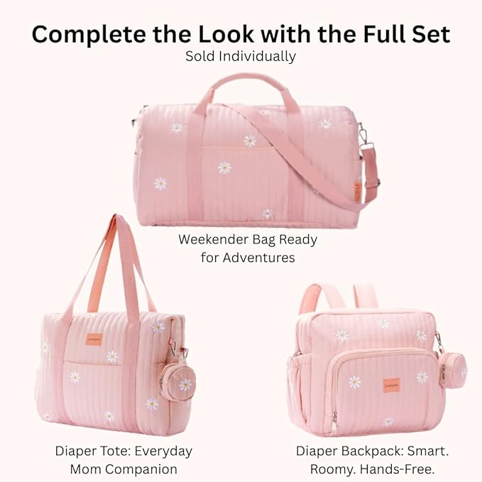 GOBABYMART Diaper Bag Backpack, Medium Maternity baby bag & Changing Pad, Diaper Bag Tote, Insulated Pockets, Hospital Bag (Medium - Pink Flowers)