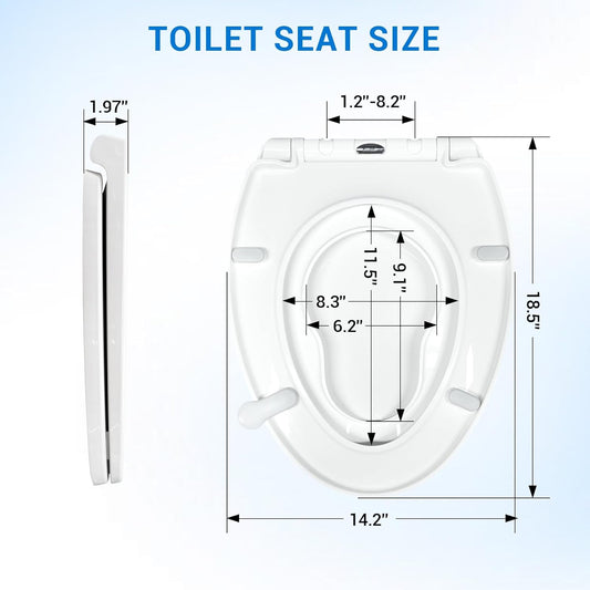 KHE Elongated Toilet Seat with Child Seat 18.5 Inch, Soft Close Toilet Seat with No-Touch Handle, Quick Release, Non-Slip, Durable PP, White