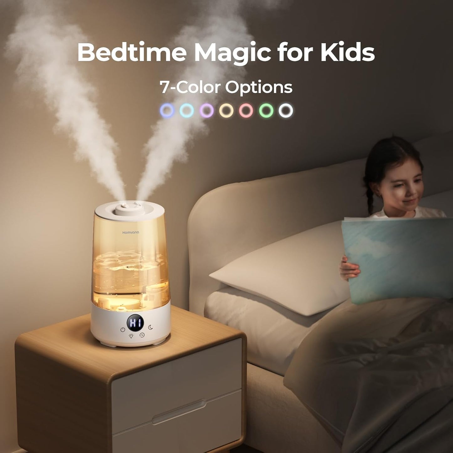 Homvana Humidifiers for Bedroom Home, 3.6 L Cool Mist Top-Fill 34H Super Long Time, Quiet 23dB, Baby Humidifier, Oil Diffuser for Large Room, House, Plant, Nursery, Office, BPA FREE, Ultrasonic (Grey)