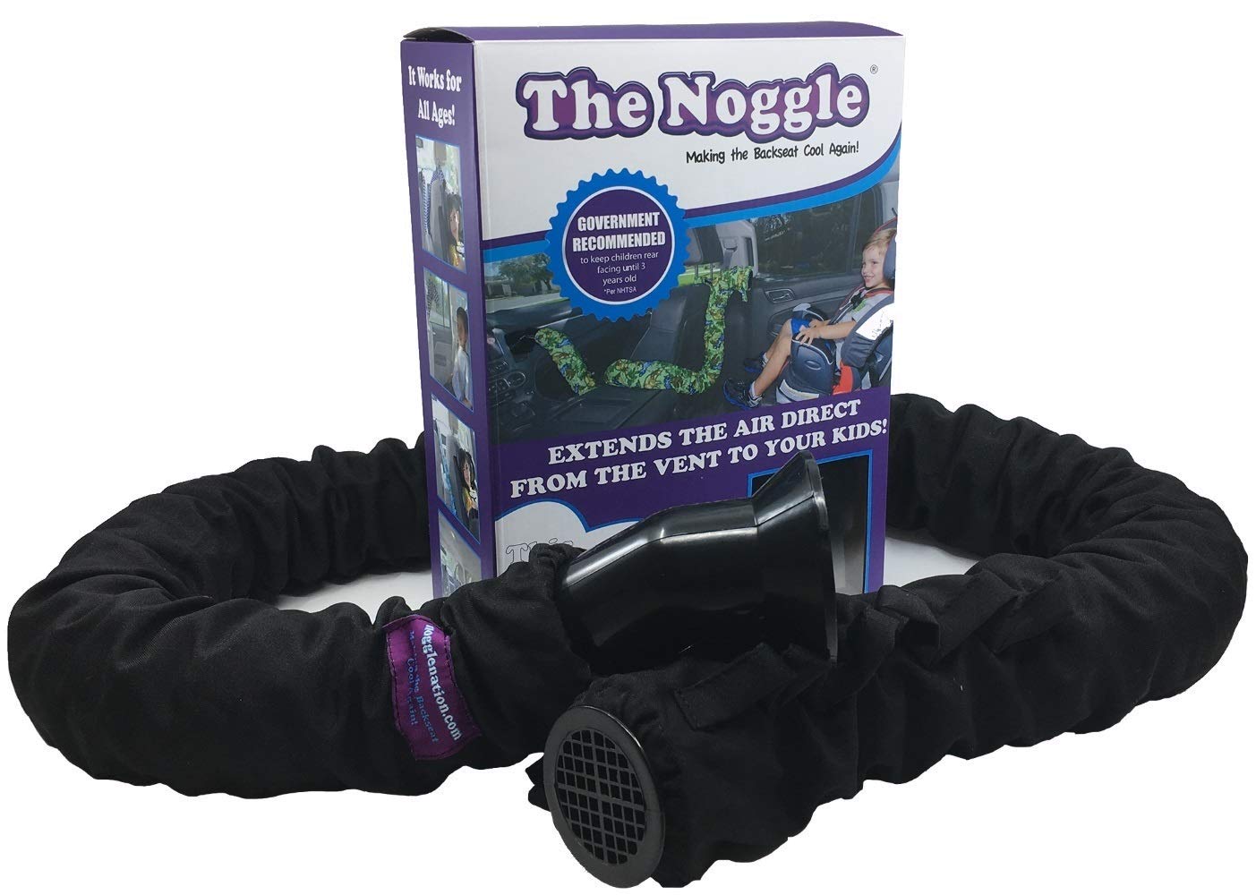 The Noggle-Making The Backseat Cool Again-Quick & Easy to Use Car Travel Accessories for a Comfy Ride Summer or Winter-Air Vent Extender Hose Directs Cool or Warm Air to Your Kids - 8ft, Black Ice