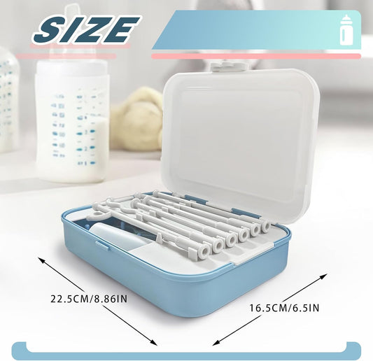 Baby Bottle Brush Set, Baby Bottle Cleaner Kit with Silicone Brush, Nipple Brush, Straw Brush, Soap Dispenser, Bottle Drying Rack, Storage Box, 7 in 1 Bottle Cleaning Tool for Home and Travel