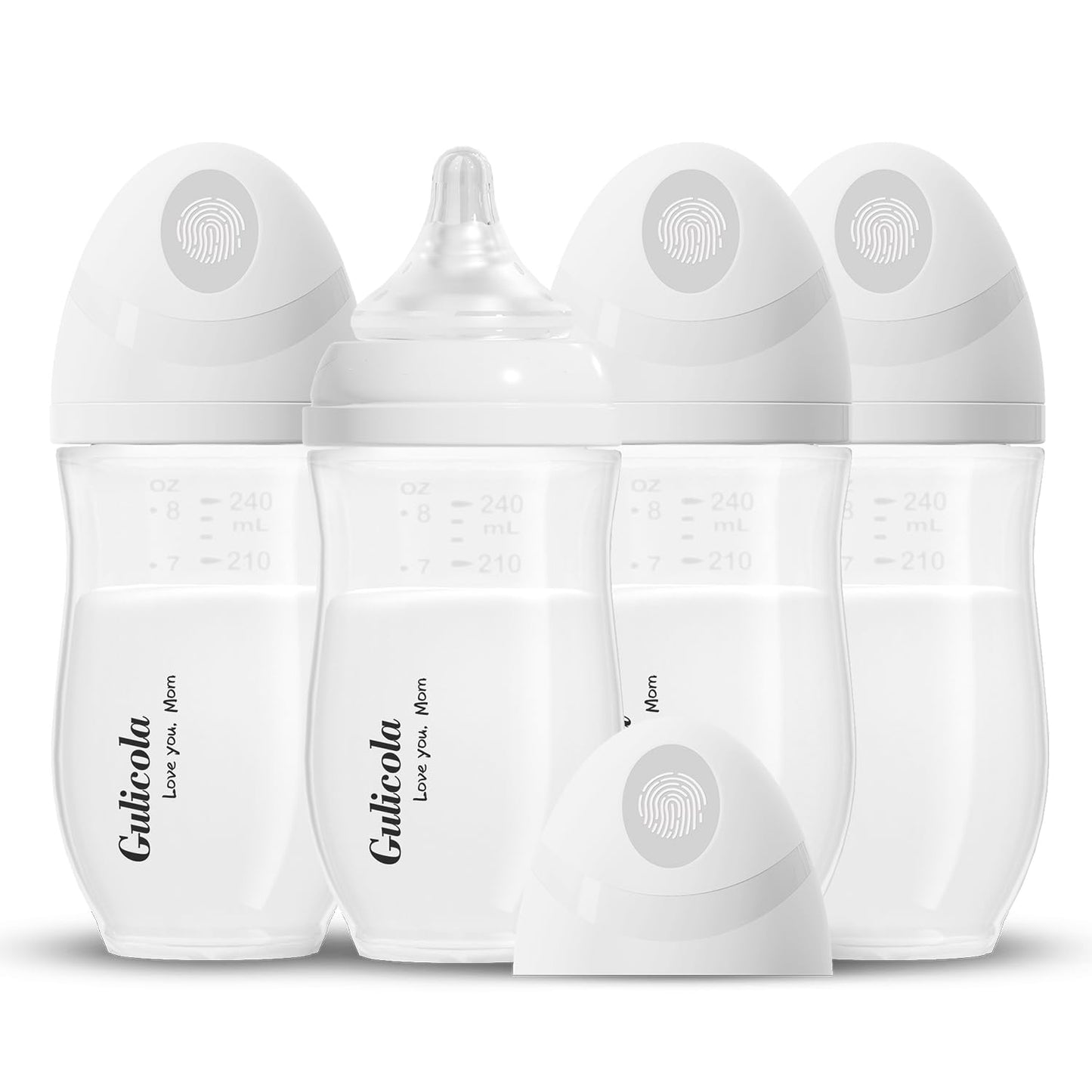 Gulicola Natural PP Baby Breastfeeding Bottles, Medium Flow Nipples (M), 3 Months +, White, 8 oz - 2pks